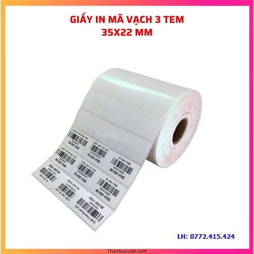Giấy in mã vạch 3 tem 35x22mm