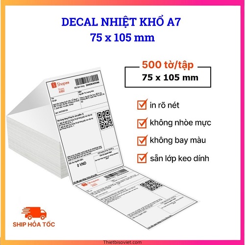 Giấy in đơn A7 in nhiệt 75x105 Decal Nhiệt Tự Dính tệp 500 tờ