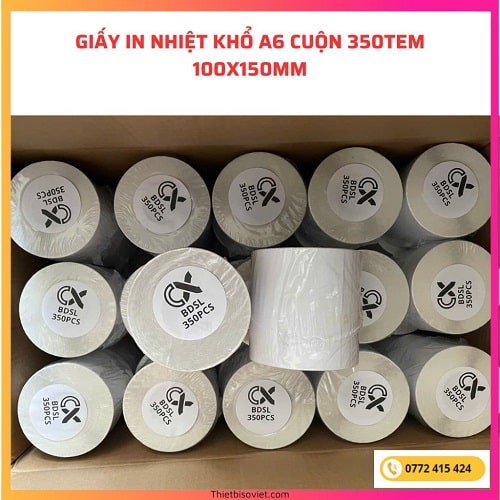 Cuộn giấy decal nhiệt khổ A6 350 tem