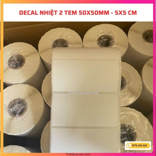 Giấy in nhiệt 2 tem 50x50mm – Tem vuông 5x5 cm