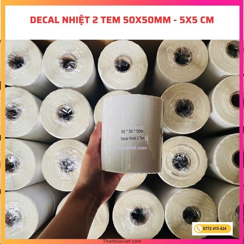 Giấy in nhiệt 2 tem 50x50mm – Tem vuông 5x5 cm